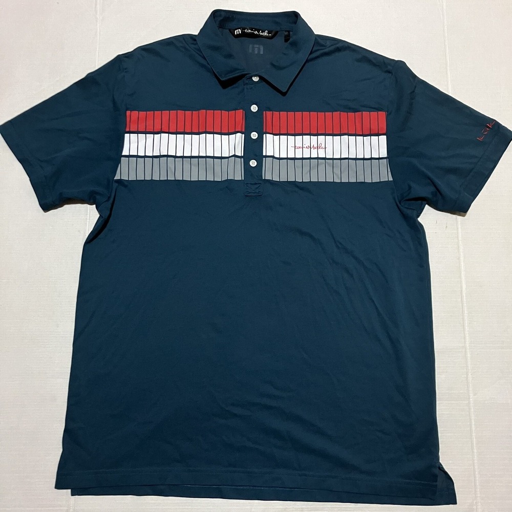 Travis Mathew Blue Stripe Golf Polo Shirt Size XL Short Sleeve Pima Cotton